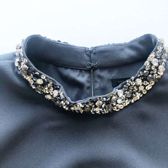 ANN TAYLOR Sequin Rhinestone Collar Gray Shift Dress Womens 12 - Picture 4 of 9
